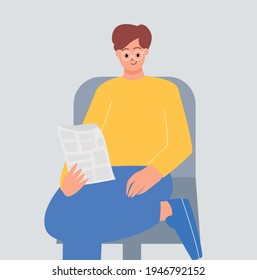 man reading daily newspaper. Modern flat colorful vector illustration.