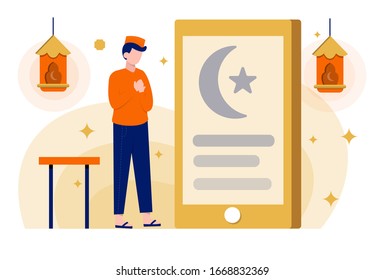 A man is reading a digital book from a smartphone application