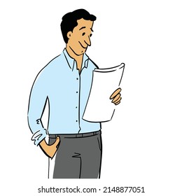 Man reading document. Vector illustration eps 10 on white background