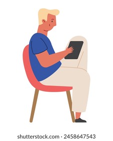 man reading ebook isolated design
