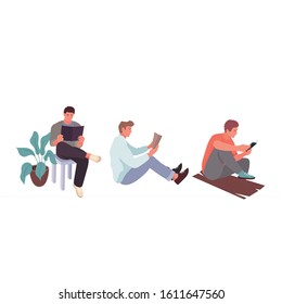 a man reading a flat illustration