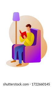 Hombre leyendo en casa por la noche, ambiente cálido y seguro, una persona descansa, se dedica a pasatiempos
