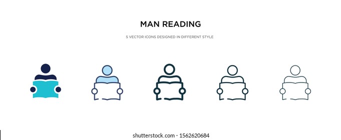 man reading icon in different style vector illustration. two colored and black man reading vector icons designed in filled, outline, line and stroke style can be used for web, mobile, ui