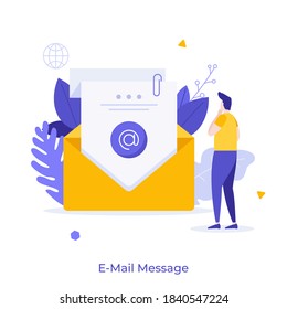 Man reading incoming electronic letter in envelope. Concept of e-mail, internet message, online communication, digital correspondence. Modern flat colorful vector illustration for poster, banner.