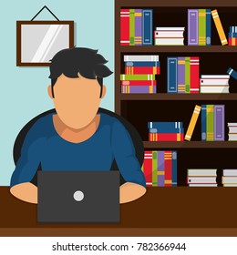 Man reading in laptop design