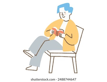 Man reading with legs crossed_Color