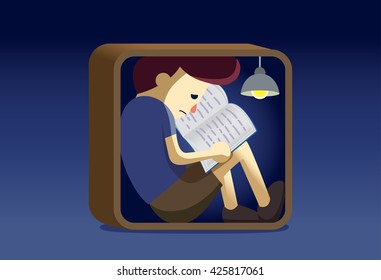 Man reading in narrow and dark meaning to pressure feeling and uncomfortable in studying.