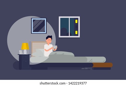 Man reading news with tablet. Vector illustration human life concept, Man in daily routine, Cartoon character flat style design 