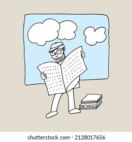 Der Mann liest den Newsletter.