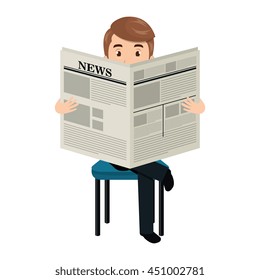 Man reading newspaper cartoon design, vector illustration graphic.