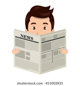 Man reading newspaper cartoon design, vector illustration graphic.
