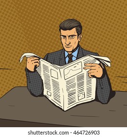 Man reading newspaper. Cartoon pop art vector illustration. Human comic book vintage retro style.
