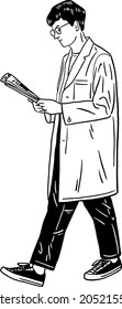 Man reading newspaper City People Casual lifestyle Hand drawn line art Illustration