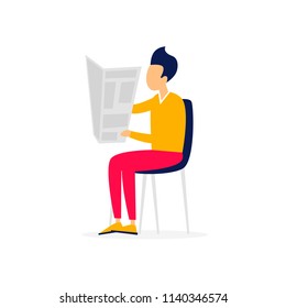 Man reading a newspaper. Flat style vector illustration.