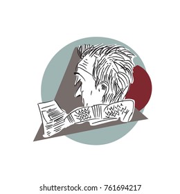  man reading newspaper. hand drawn illustration. vector drawing. city people. 