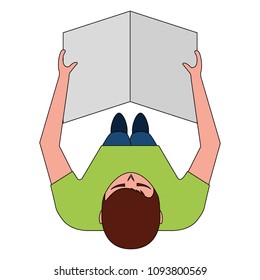 man reading newspaper in hands top view