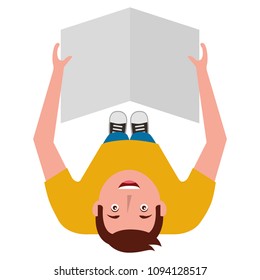 man reading newspaper in hands top view
