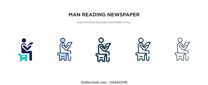 man reading newspaper icon in different style vector illustration. two colored and black man reading newspaper vector icons designed in filled, outline, line and stroke style can be used for web,