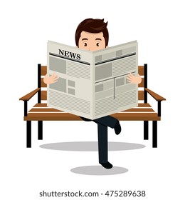 man reading newspaper icon vector illustration design