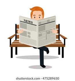 man reading newspaper icon vector illustration design