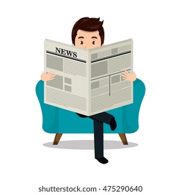 man reading newspaper icon vector illustration design