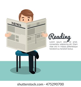 man reading newspaper icon vector illustration design