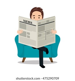 man reading newspaper icon vector illustration design