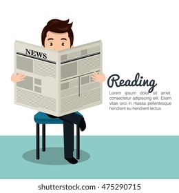 man reading newspaper icon vector illustration design