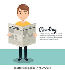 man reading newspaper icon vector illustration design