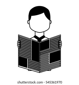 man reading newspaper icon vector illustration design
