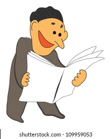 Man reading newspaper illustration on white