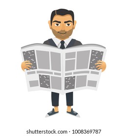 man reading a newspaper. isolated object. vector illustration