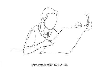 hombre leyendo una ilustración de línea de periódico. dibujo de una sola línea de un hombre con periódico. ilustración vectorial de una línea