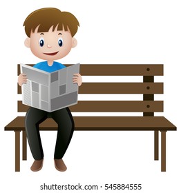 Man reading newspaper on the bench illustration