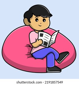 Man Reading Newspaper On Sofa Cartoon Vector Icon Illustration. Flat Cartoon Concept
