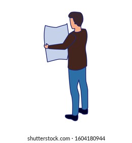 man reading a newspaper over white background, vector illustration