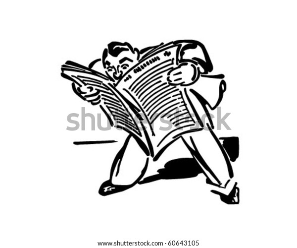 Man Reading Newspaper Retro Clip Art Stock Vector (Royalty Free) 60643105