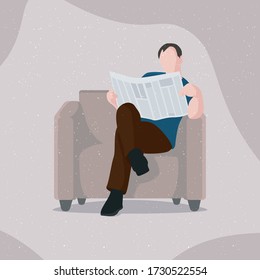 man reading a newspaper, man with their activity in home, man inquarantine time, self-care by reading newspaper for get information