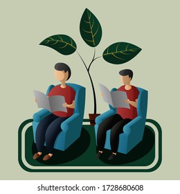 Man reading newspaper with two different style so you can choose it.