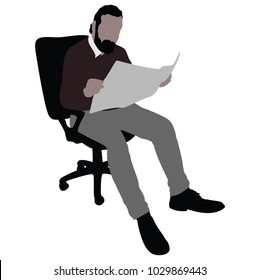 Man reading newspaper , vector