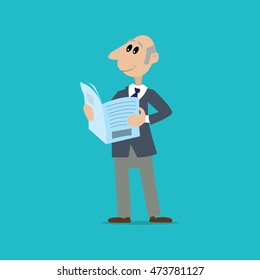 a man reading a newspaper. vector illustration of cartoon