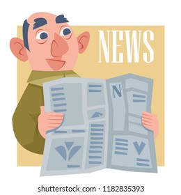 A man is reading a newspaper. Vector on white background.