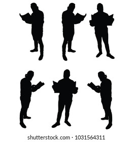 Man reading newspaper, vector, silhouette