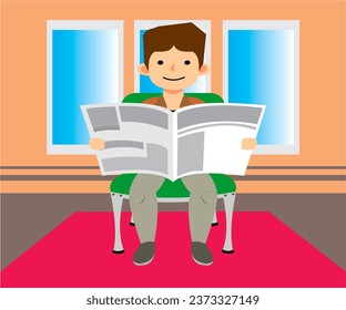 Man Reading Paper Vector illustration
