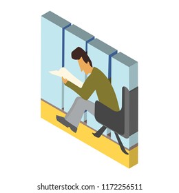 Man reading papers isometric left top view 3D icon