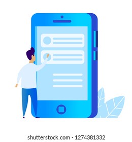 Man reading phone, abstract vector illustration, modern flat design UI, UX Design with a character