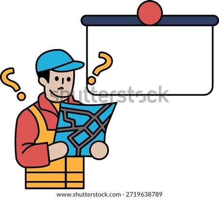 A man is reading a piece of paper and looking at a blank white board. He is wearing a hard hat and a safety vest