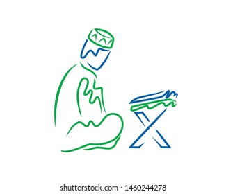 A Man Reading Quran Silhouette Vector