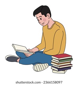 Man reading and sit at side of book stack