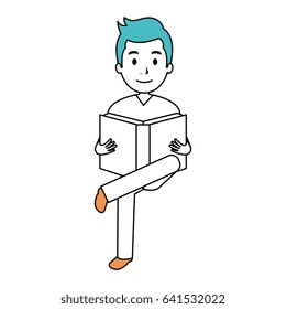 man reading textbook character